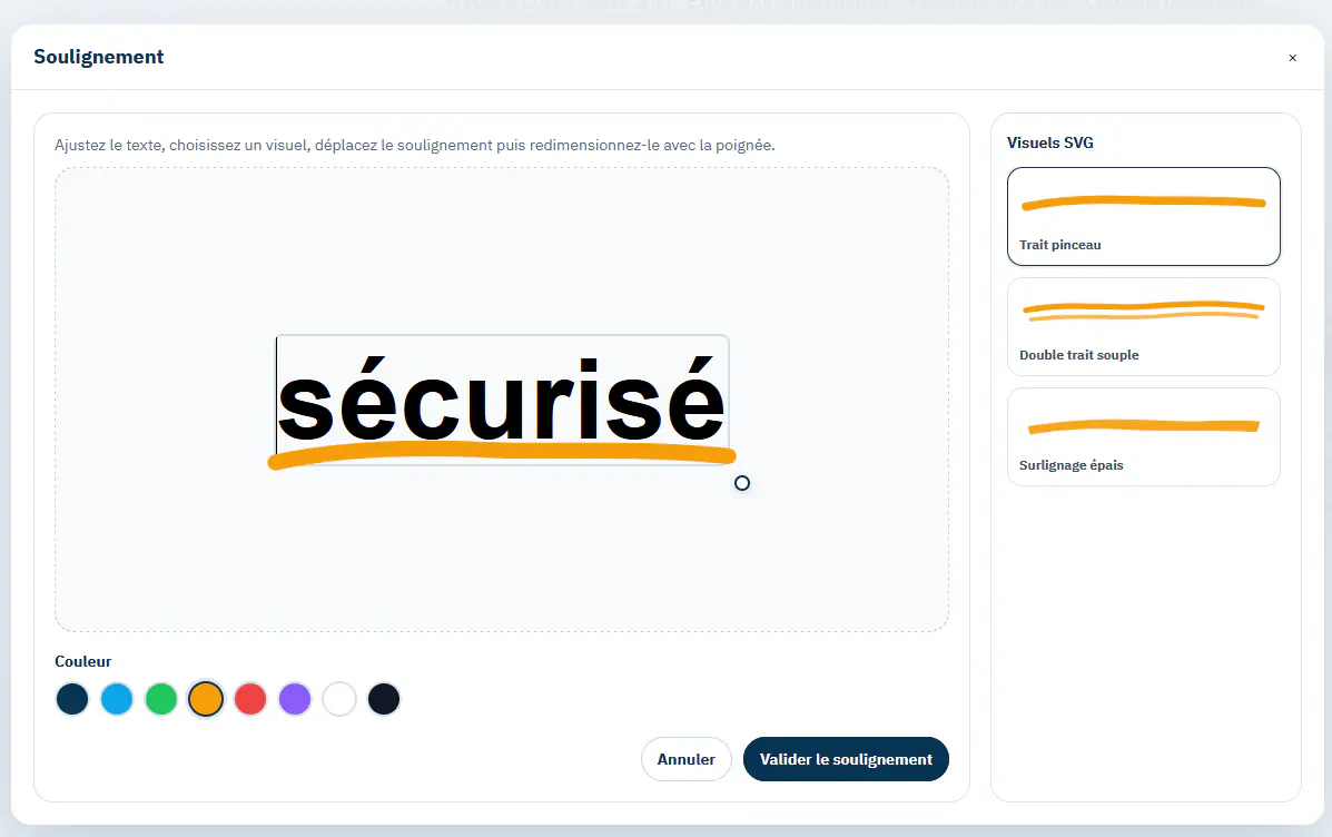 Outil Create Performance pour personnaliser un soulignement graphique